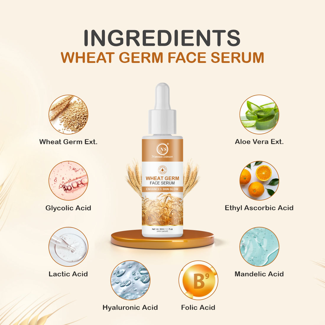 Nuerma Science Wheatgerm Face Serum for Skin Hydration   (30 ml)