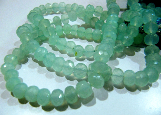 Natural Aqua Chalcedony Rondelle Faceted 5-8mm Beads  Strand 8 inches long