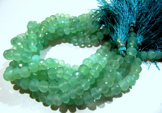 Natural Aqua Chalcedony Rondelle Faceted 5-8mm Beads  Strand 8 inches long