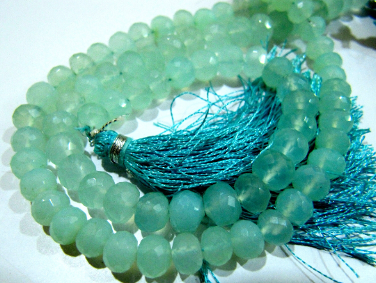 Natural Aqua Chalcedony Rondelle Faceted 5-8mm Beads  Strand 8 inches long