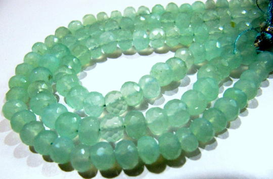 Natural Aqua Chalcedony Rondelle Faceted 5-8mm Beads  Strand 8 inches long