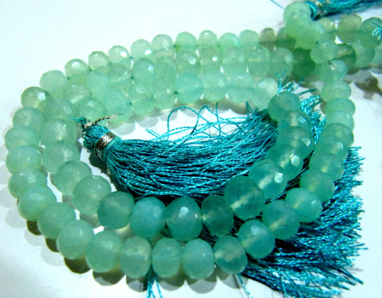 Natural Aqua Chalcedony Rondelle Faceted 5-8mm Beads  Strand 8 inches long