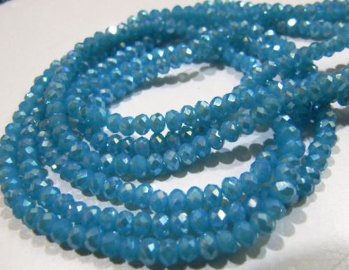 AB Coated Aqua Blue Chalcedony Rondelle Faceted 3-4mm Beads Strand 14''long