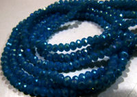 AB Coated Aqua Blue Chalcedony Rondelle Faceted 3-4mm Beads Strand 14''long