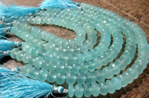 Natural Aqua Chalcedony Rondelle Faceted 10mm Beads Strand 8 Inch