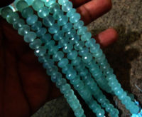 Natural Aqua Chalcedony Rondelle Faceted 10mm Beads Strand 8 Inch