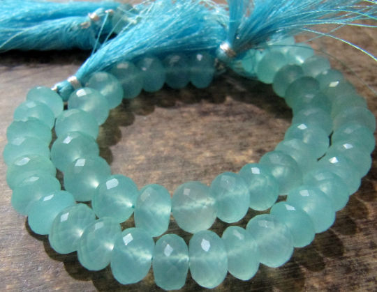 Natural Aqua Chalcedony Rondelle Faceted 10mm Beads Strand 8 Inch