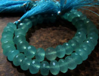 Natural Aqua Chalcedony Rondelle Faceted 10mm Beads Strand 8 Inch