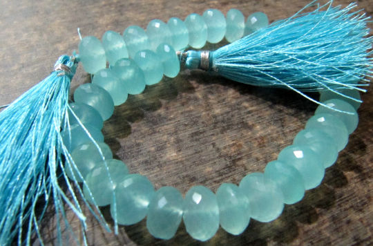 Natural Aqua Chalcedony Rondelle Faceted 10mm Beads Strand 8 Inch