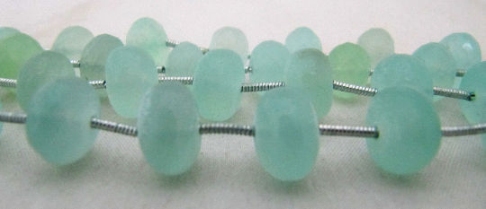 Natural Aqua Chalcedony Rondelle Faceted 10 to 12mm Strand 9 inches long