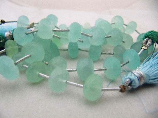 Natural Aqua Chalcedony Rondelle Faceted 10 to 12mm Strand 9 inches long