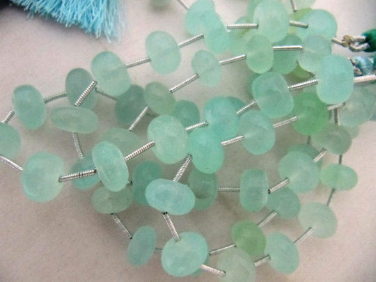 Natural Aqua Chalcedony Rondelle Faceted 10 to 12mm Strand 9 inches long