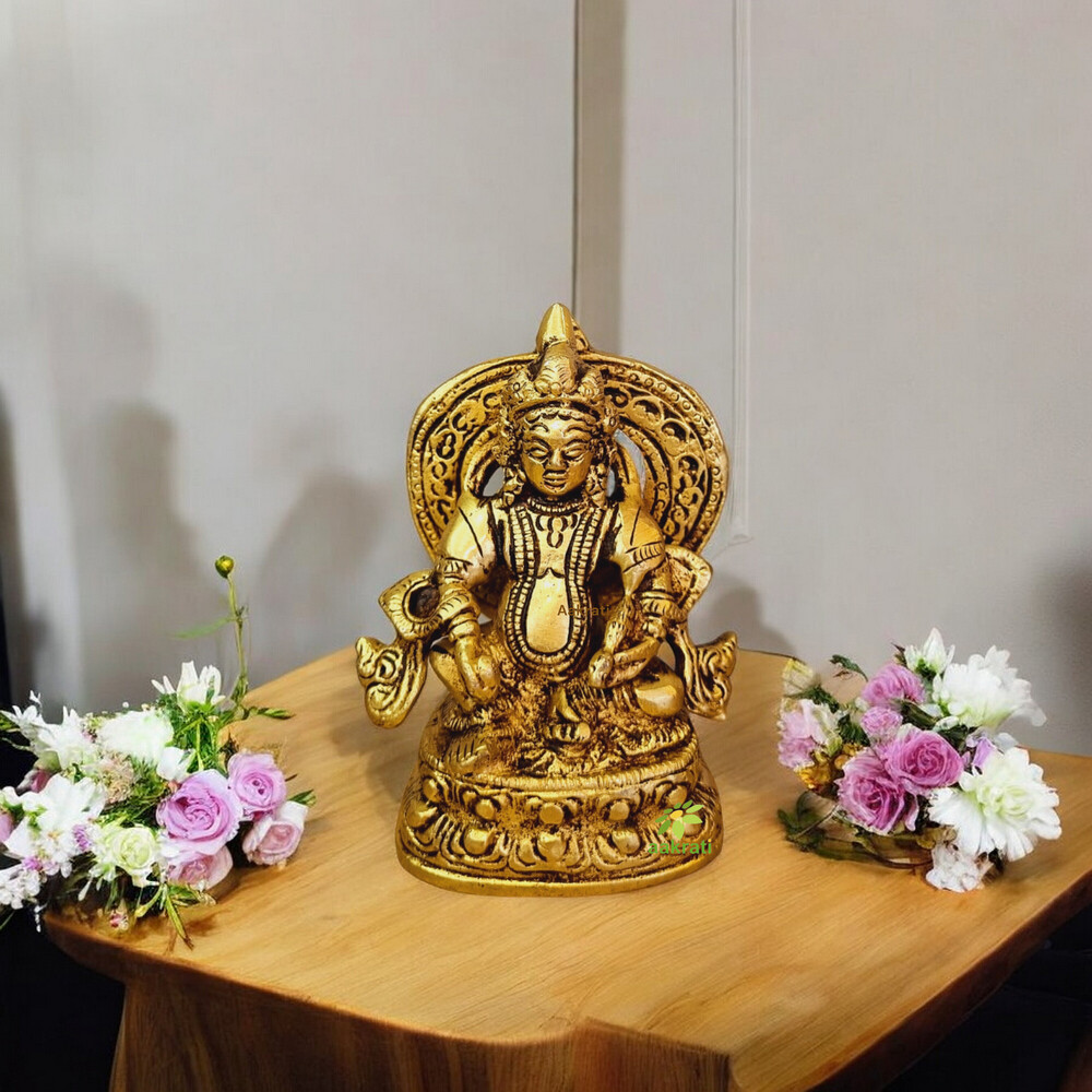 aakrati Lord Kuber Brass Statue for Home Temple Decorative Showpiece - 9 cm  (Brass, Yellow)