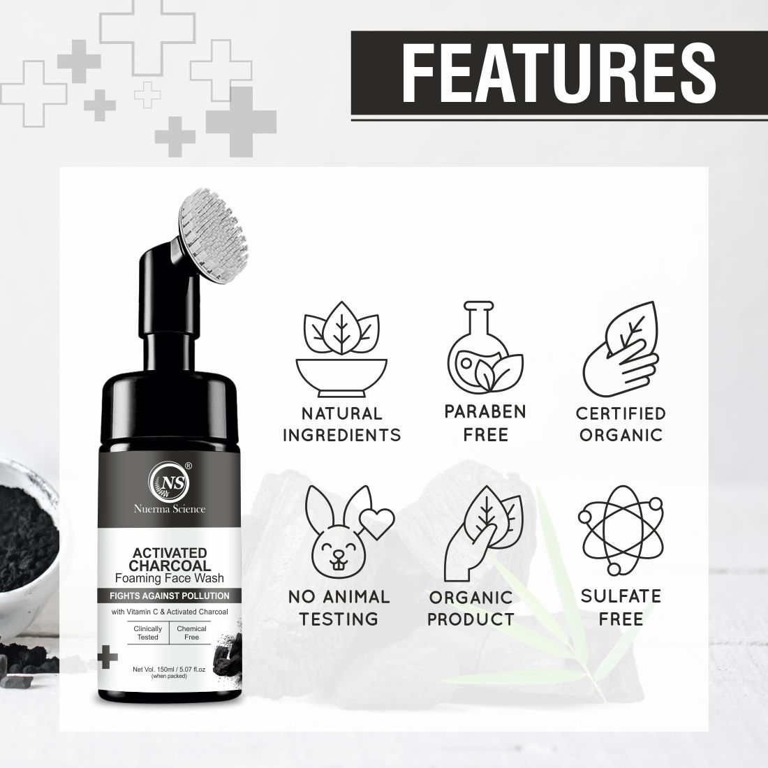 Nuerma Science Activated Charcoal FaceWash with Vitamin C for Detoxification of Skin &  (150 ml)