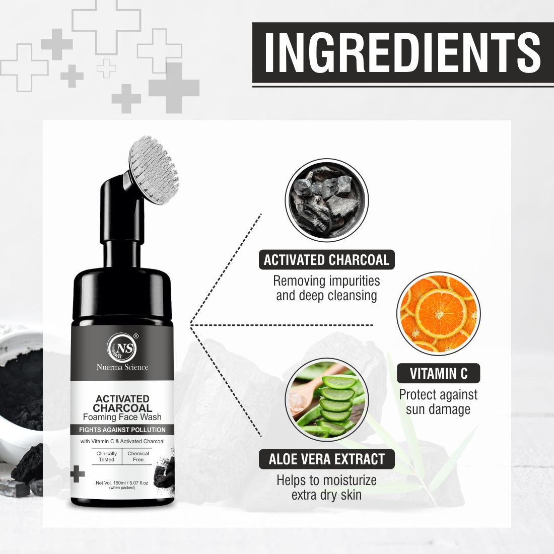 Nuerma Science Activated Charcoal FaceWash with Vitamin C for Detoxification of Skin &  (150 ml)