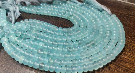 Natural Aqua Chalcedony Rondelle Plain Smooth 8mm Beads Sold Per Strand 8'' Long