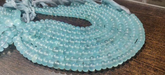 Natural Aqua Chalcedony Rondelle Plain Smooth 8mm Beads Sold Per Strand 8'' Long