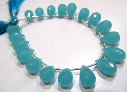 Aqua Chalcedony 10x14mm Tear Drop Faceted Beads Sold Per Strand 8 Inch long