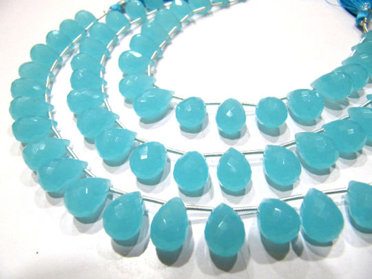 Aqua Chalcedony 10x14mm Tear Drop Faceted Beads Sold Per Strand 8 Inch long