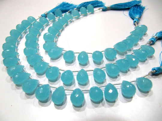 Aqua Chalcedony 10x14mm Tear Drop Faceted Beads Sold Per Strand 8 Inch long