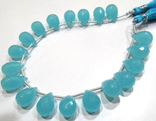 Aqua Chalcedony 10x14mm Tear Drop Faceted Beads Sold Per Strand 8 Inch long