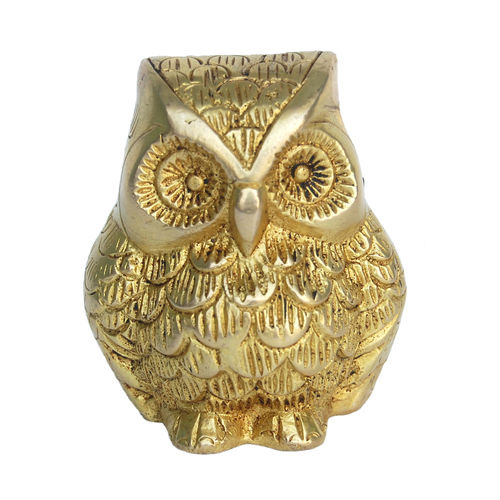 Aakrati Brown 3 Inch Antique Brass Owl Showpiece