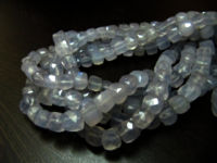 Natural Blue Chalcedony Cube Shape Faceted 3D Box 7 to 8mm Strand 8'' long