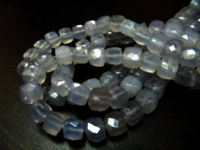 Natural Blue Chalcedony Cube Shape Faceted 3D Box 7 to 8mm Strand 8'' long