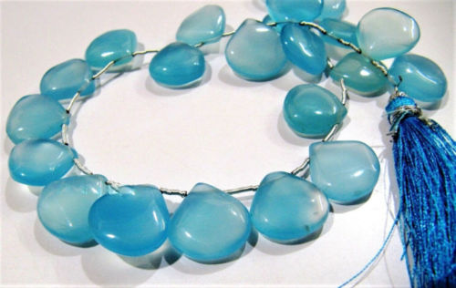 Natural Blue Chalcedony Plain Heart Shape 15-16mm Beads strand 10'' long