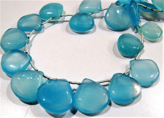 Natural Blue Chalcedony Plain Heart Shape 15-16mm Beads strand 10'' long