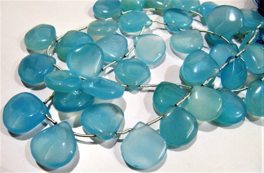 Natural Blue Chalcedony Plain Heart Shape 15-16mm Beads strand 10'' long