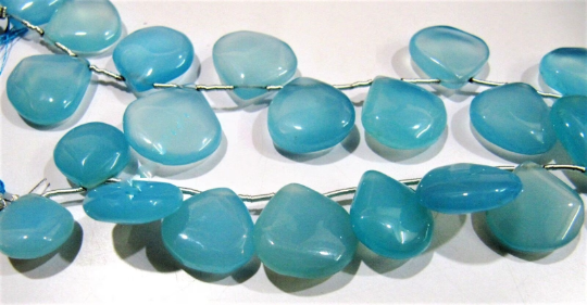 Natural Blue Chalcedony Plain Heart Shape 15-16mm Beads strand 10'' long