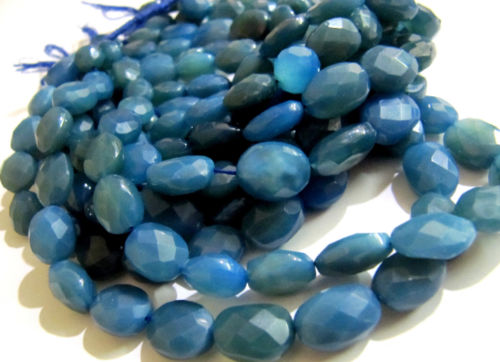 Natural Blue Chalcedony Oval Shape Faceted 10x12mm To 12x15mm Beads Strand 10''long