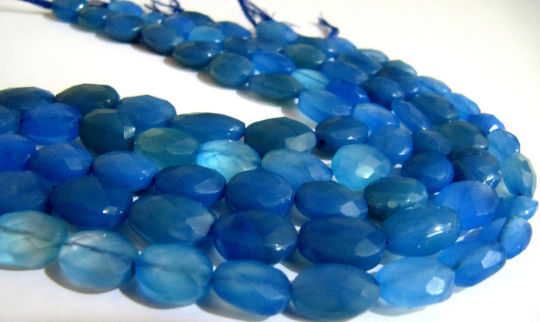 Natural Blue Chalcedony Oval shape Faceted 10x12mm to 12x15mm Beads Strand 10''long