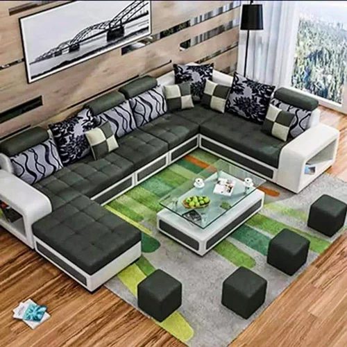 U Shape 9 Seater Fabric Sofa Set