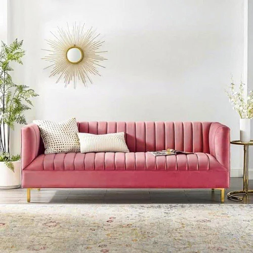 Living Room With Pink 3-Seater Sofa