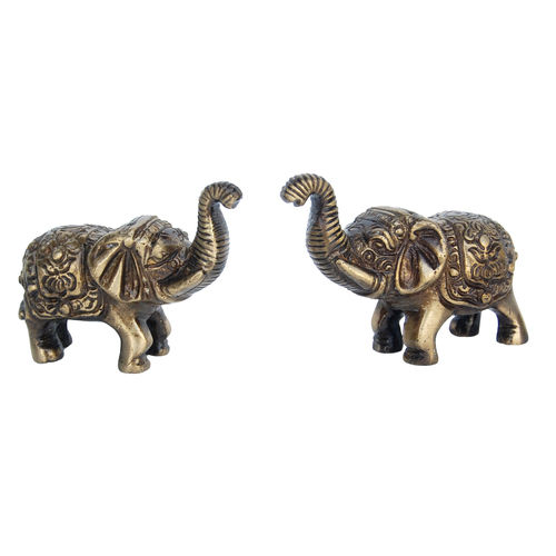 aakrati Elephant pair of Brass in Antique Finish Decorative Showpiece - 6 cm  (Brass, Brown)