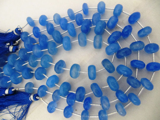 Natural Blue Chalcedony Rondelle Faceted 10 to 12mm Beads Strand 9 inches long