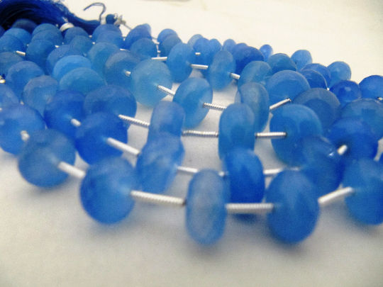 Natural Blue Chalcedony Rondelle Faceted 10 to 12mm Beads Strand 9 inches long