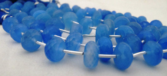 Natural Blue Chalcedony Rondelle Faceted 10 to 12mm Beads Strand 9 inches long