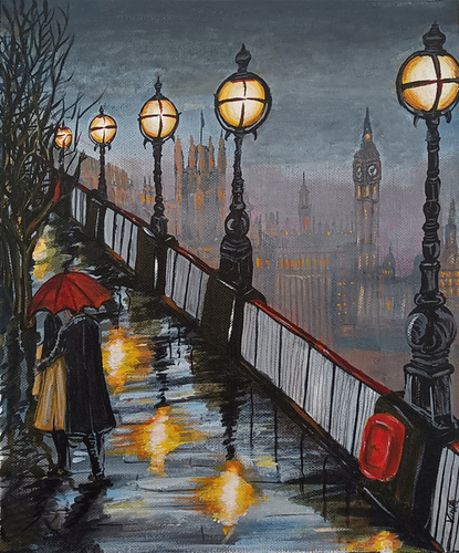 Couple Walking in the Rain Painting