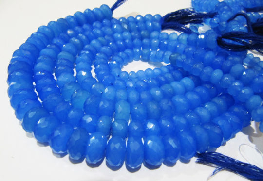 Natural Blue Chalcedony Rondelle Faceted Beads 8 to 12mm Strand 10 inches Long