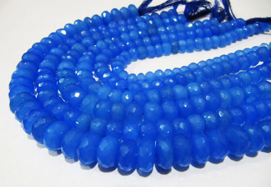 Natural Blue Chalcedony Rondelle Faceted Beads 8 to 12mm Strand 10 inches Long