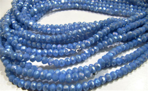 AB Coated Aqua Blue Chalcedony Rondelle Faceted 3-4mm Strand 14''long