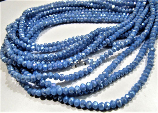 AB Coated Aqua Blue Chalcedony Rondelle Faceted 3-4mm Strand 14''long