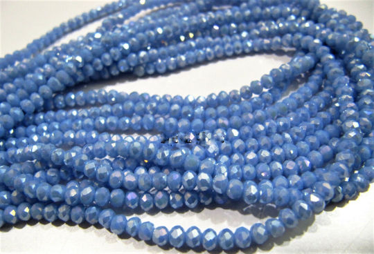 AB Coated Aqua Blue Chalcedony Rondelle Faceted 3-4mm Strand 14''long