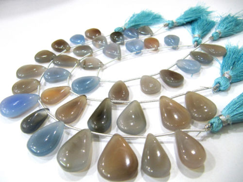 Natural Chalcedony Pear Shape 15 to 20mm Plain Beads Strand 8 inch Long