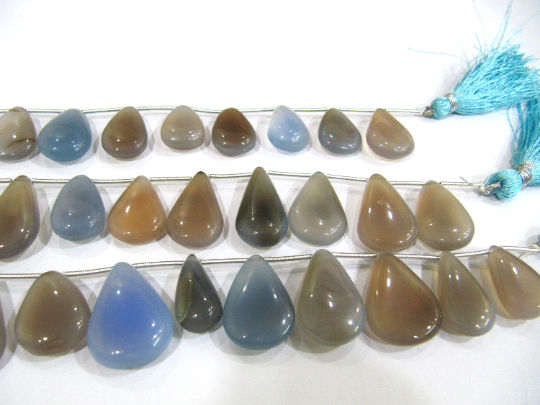 Natural Chalcedony Pear Shape 15 to 20mm Plain Beads Strand 8 inch Long