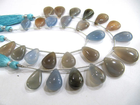 Natural Chalcedony Pear Shape 15 to 20mm Plain Beads Strand 8 inch Long