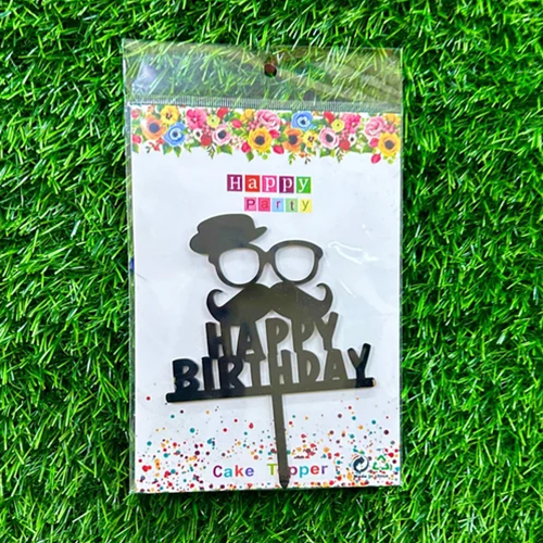 Black Happy Birthday Acrylic Cake Topper